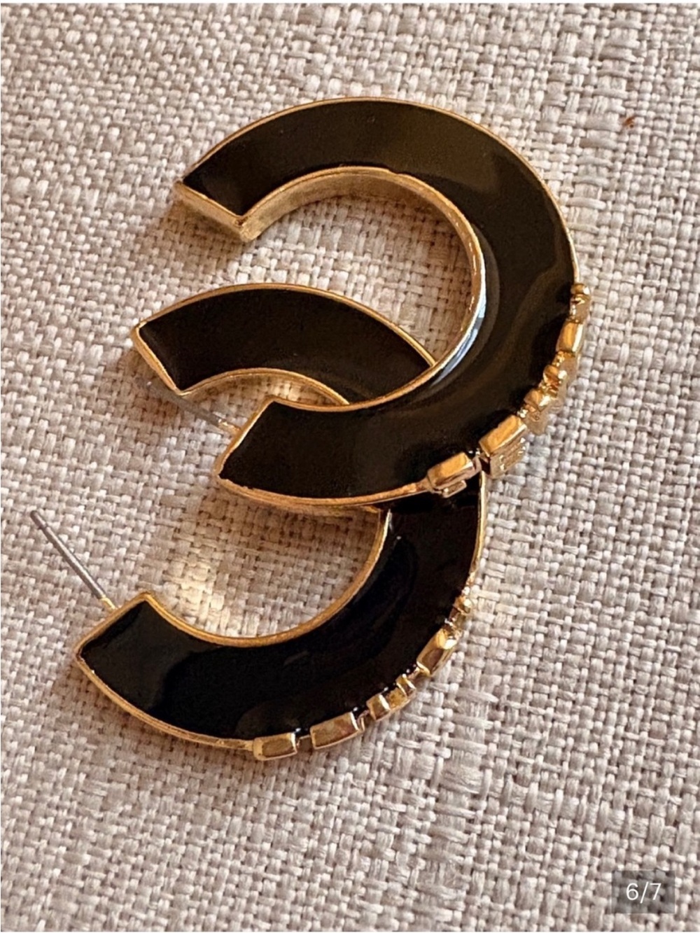 Fendi Black and Gold Logo Hoop Earrings - Picture 3 of 4